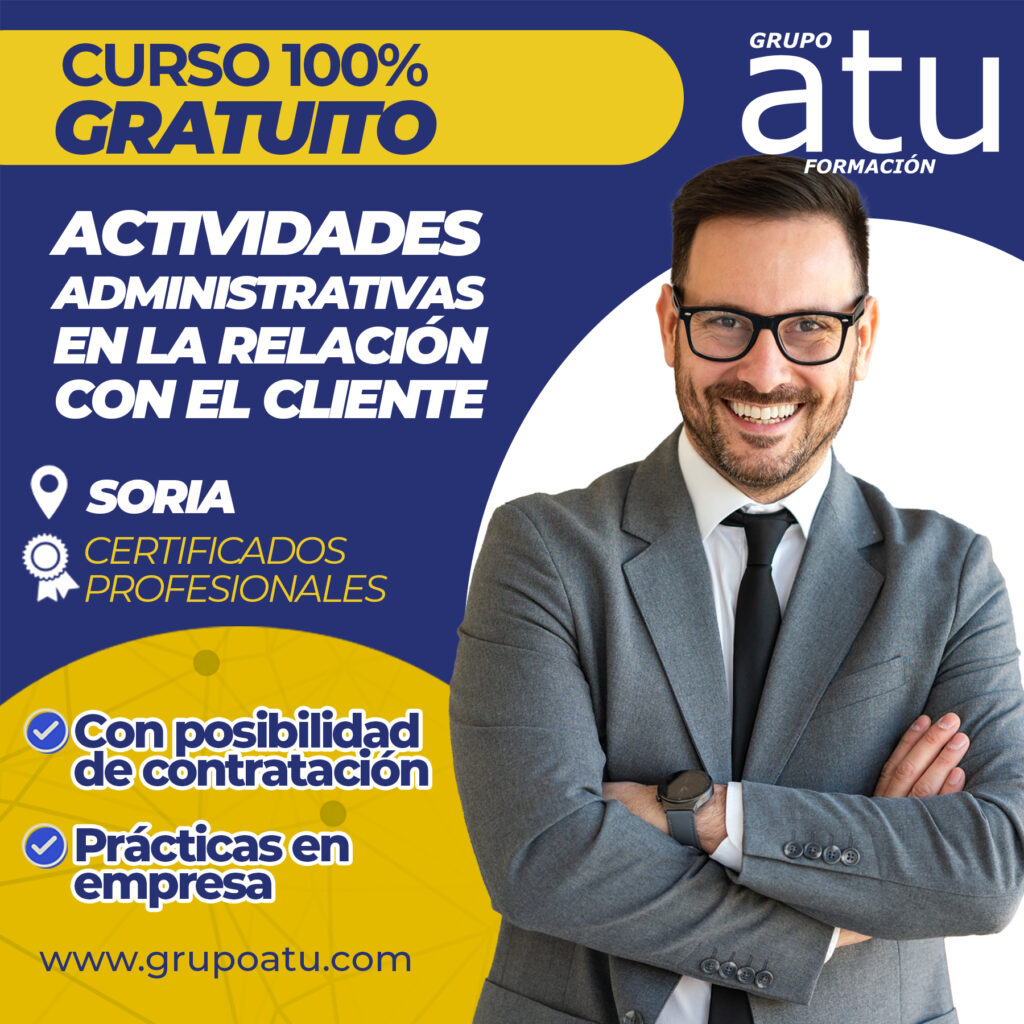 Curso gratuito actividades administrativas cliente Soria